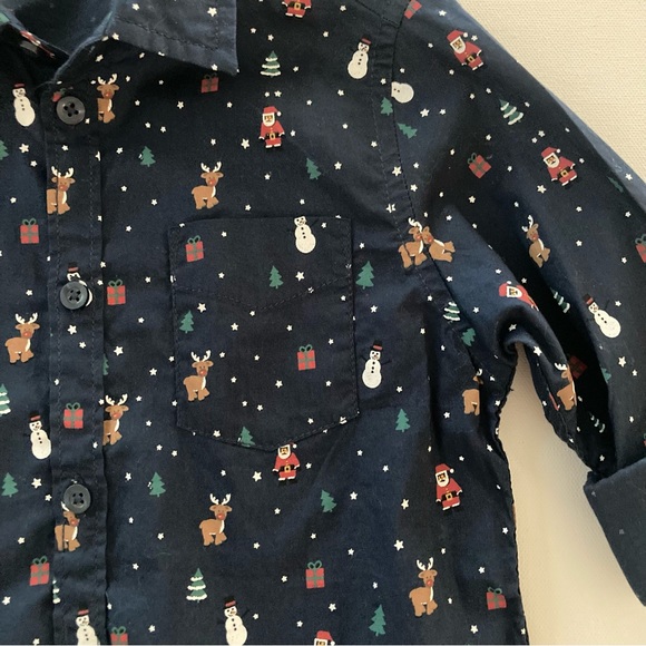 H&M Toddler Boy 3-4 Holiday Shirt Santa Snowman Reindeer Christmas Tree - Picture 3 of 6